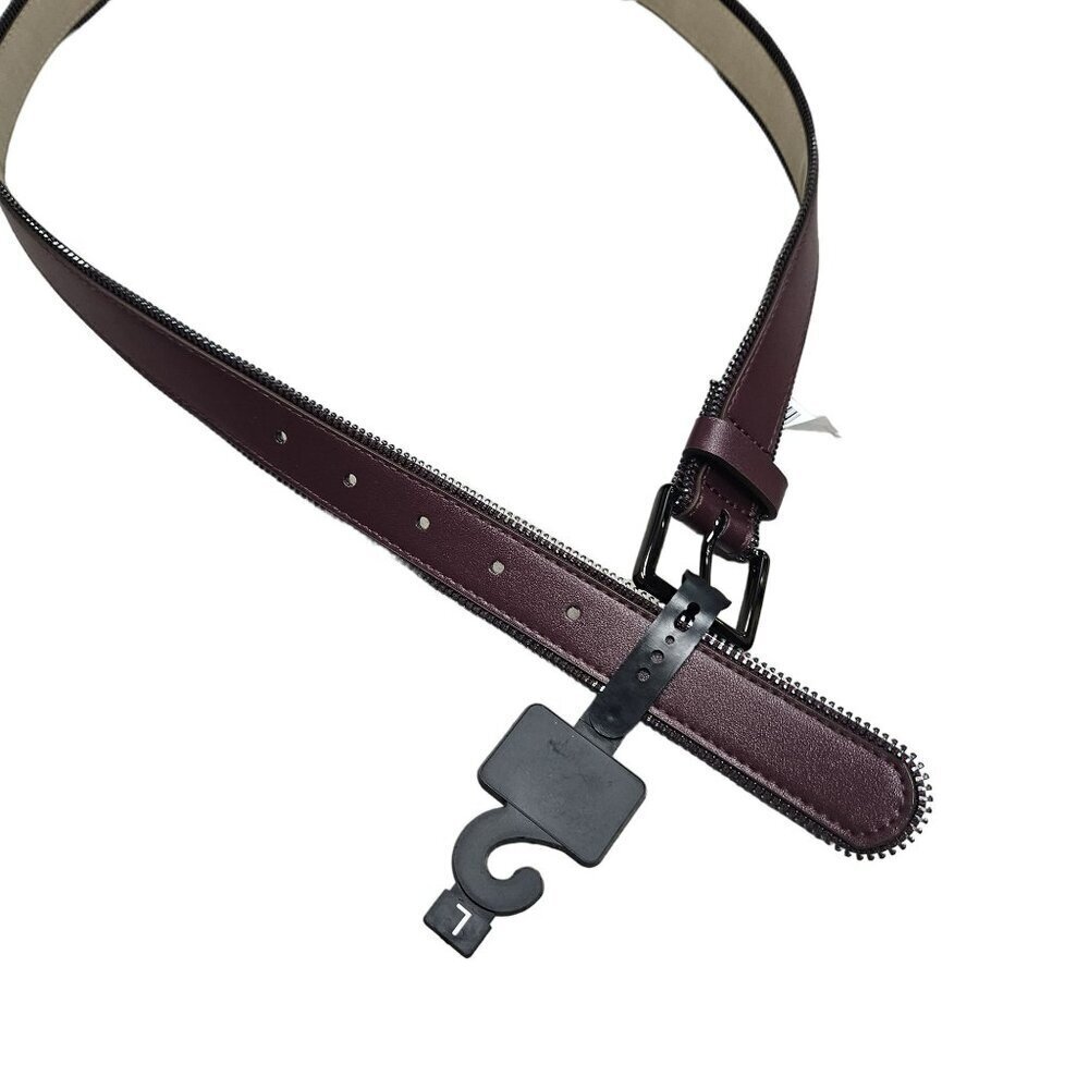 Brand Unknown NWT Burgundy Synthetic Leather Belt‎ Unique Zipper Edge Cyberpunk